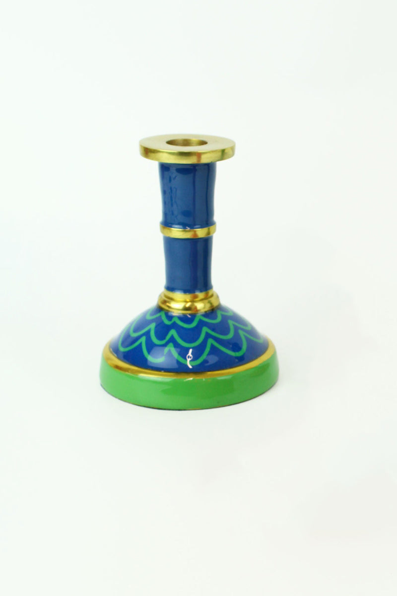 blue enamel swirl candle holder