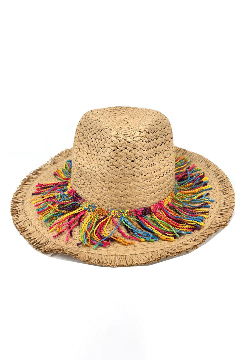 multicolour fringe straw hat