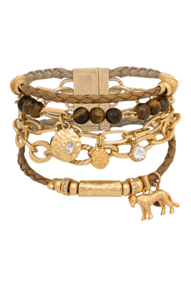 gold lioness spirit layered bracelet