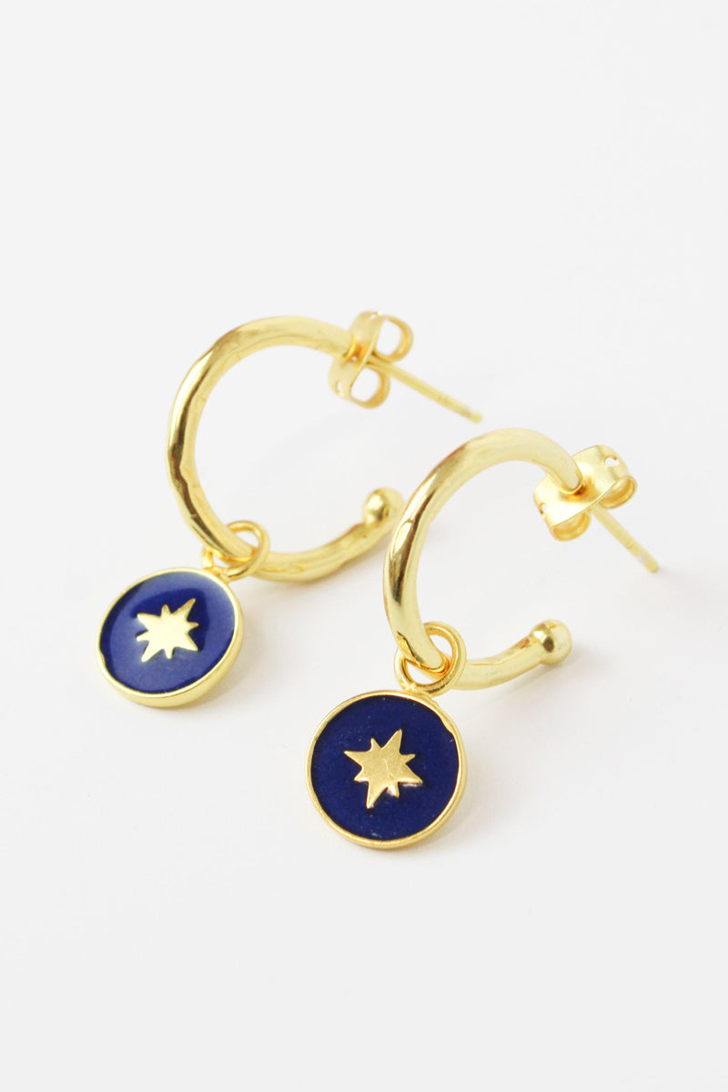 navy gold star hoop earrings