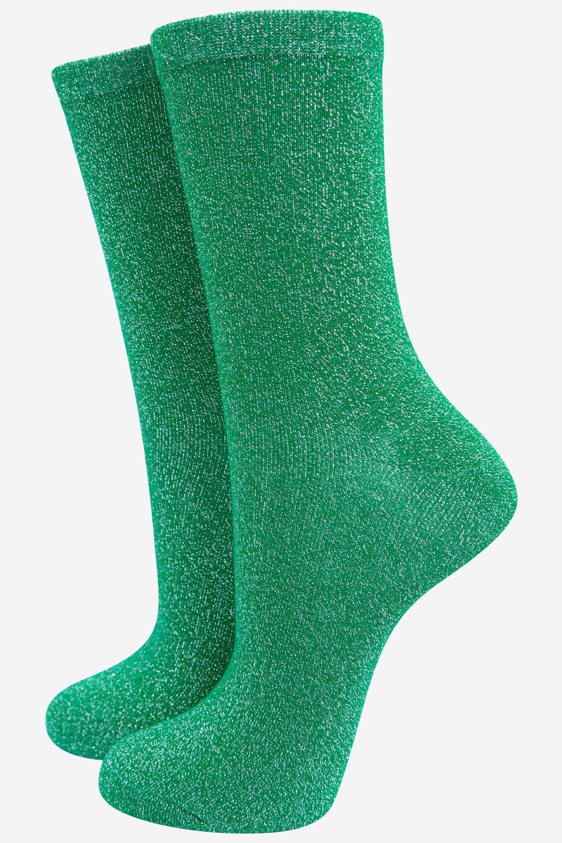 glitter ankle socks in green