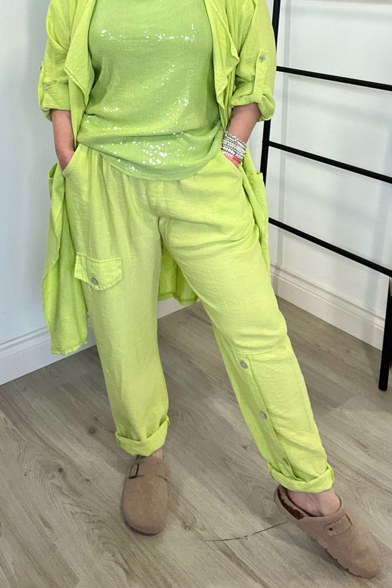 lime parachute trousers