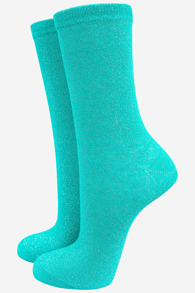 turquoise glitter ankle socks