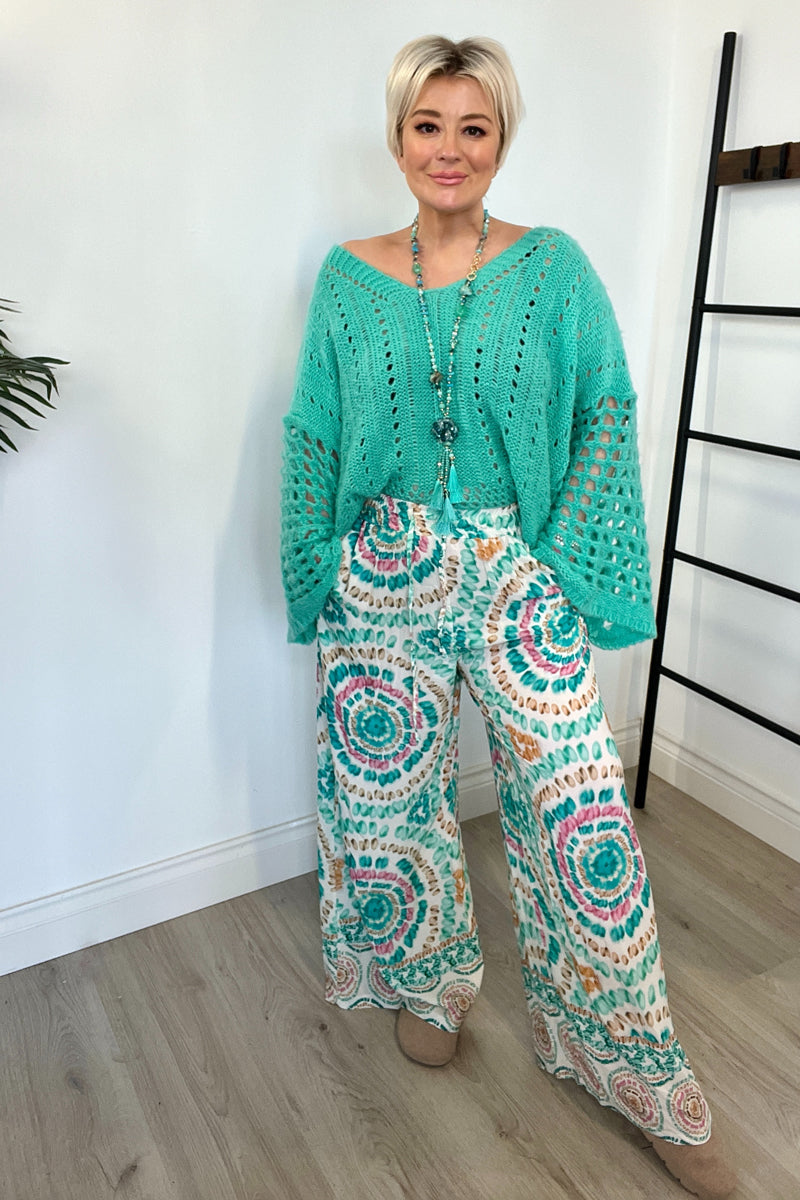 turquoise tie-dye palazzo trousers