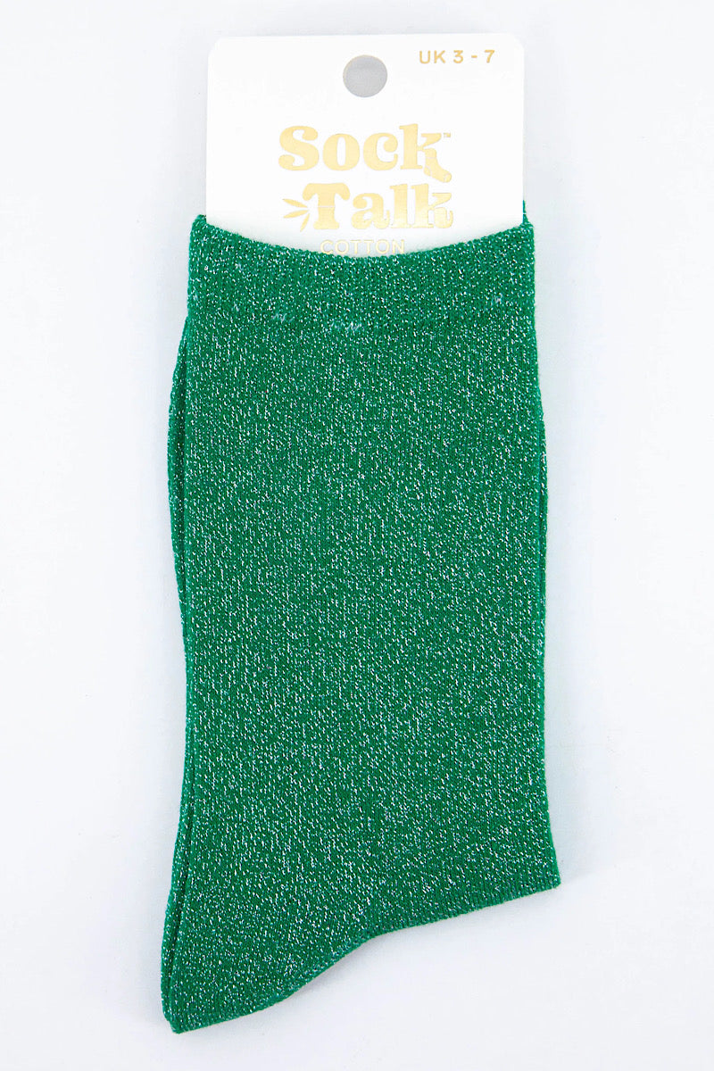 green glitter cotton ankle socks
