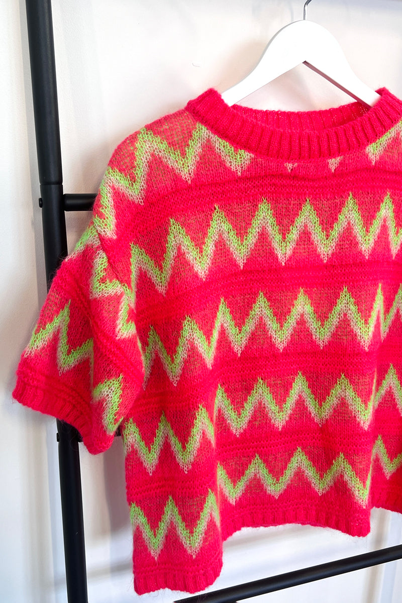 coral zigzag knit top