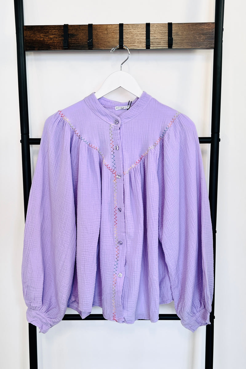 lilac rainbow stitch blouse