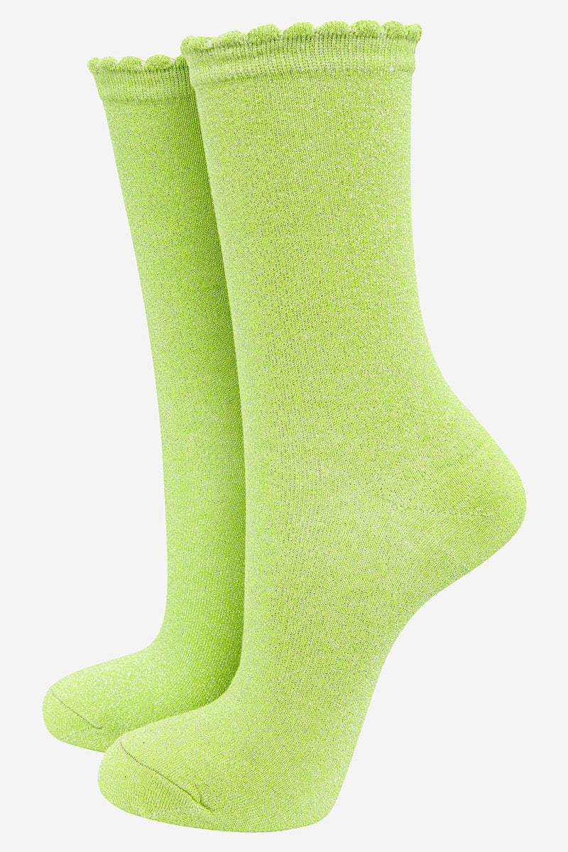 Scalloped Cotton Glitter Ankle Socks