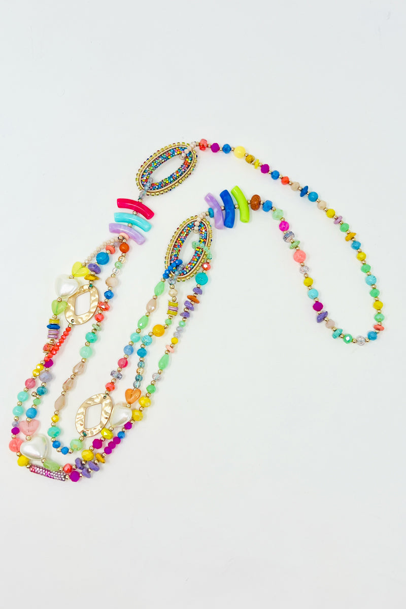 multi triple layered beaded necklace