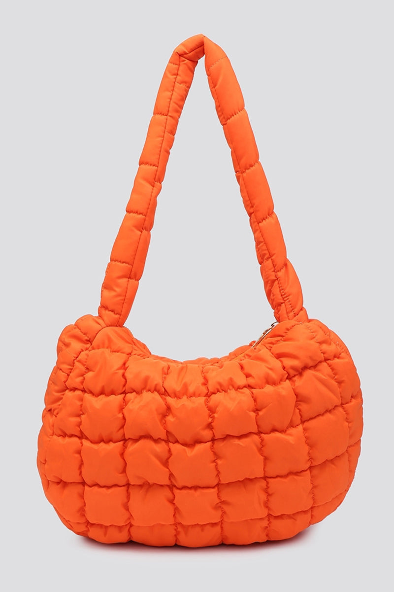 orange puffer shoulder bag