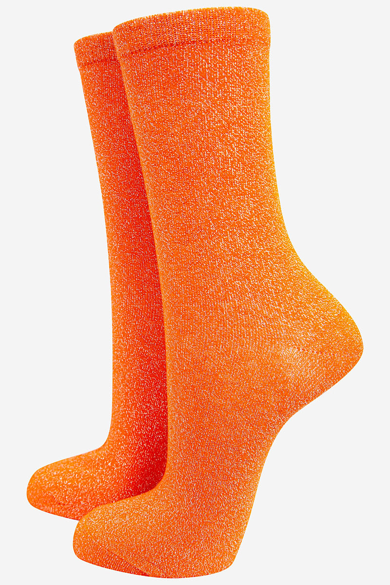 orange glitter ankle socks