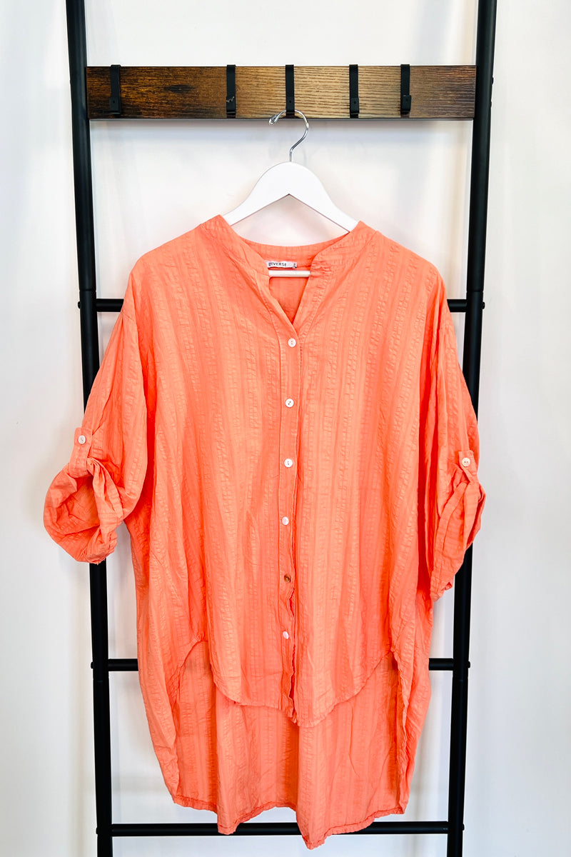 orange grandad collar shirt