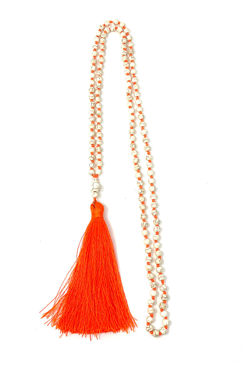 orange tassel beaded necklace
