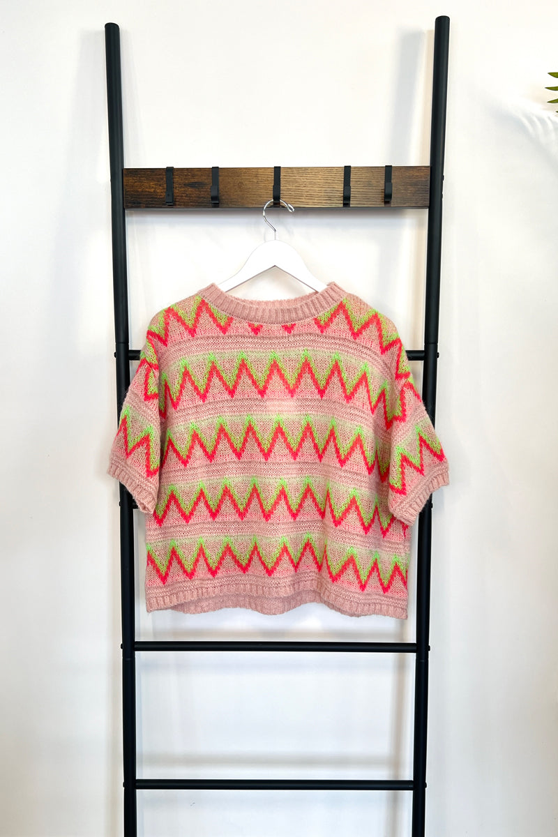 pink zigzag knit top