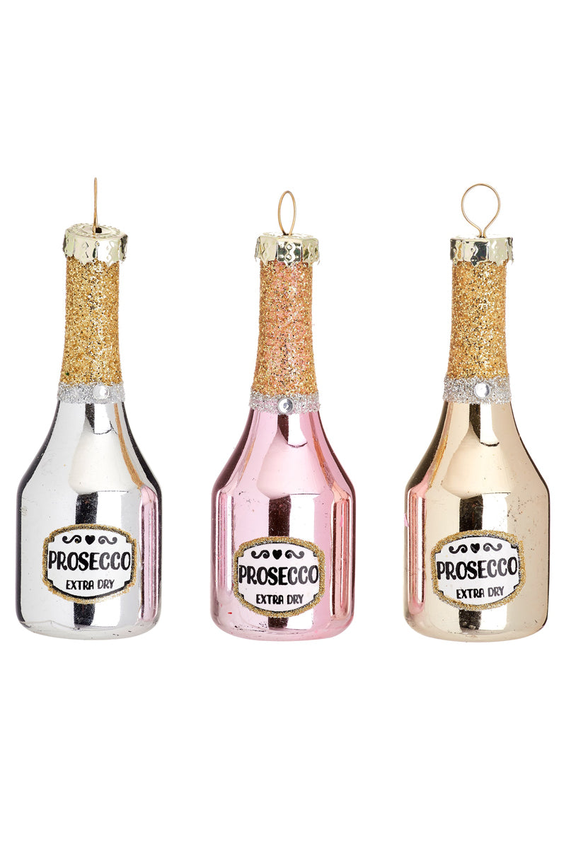 Sass &amp; Belle Mini Prosecco Bottle Shaped Bauble - Set Of Three