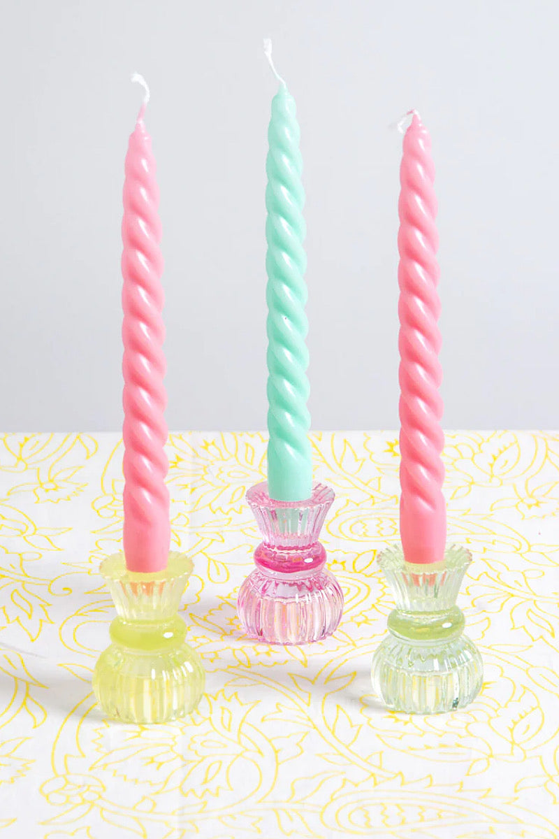 colourful glass candle holders