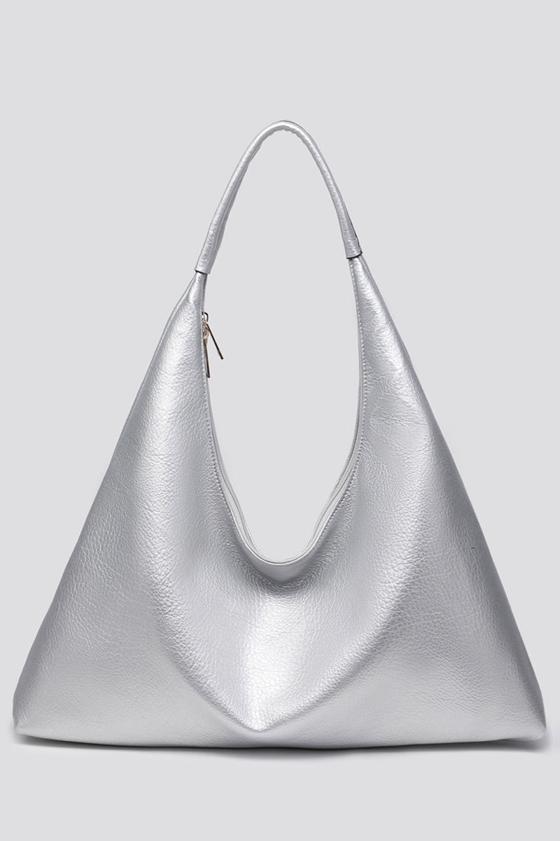 silver slouchy tote bag