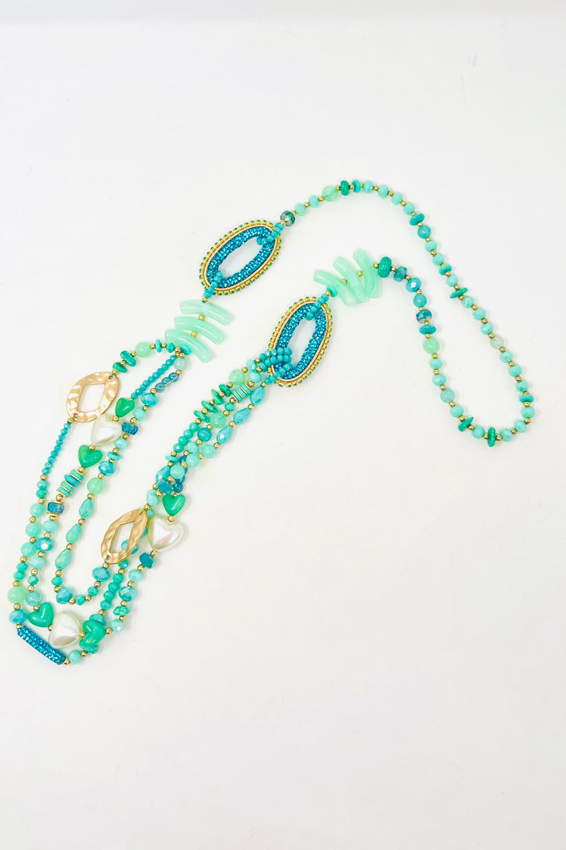 turquoise mix triple beaded necklace