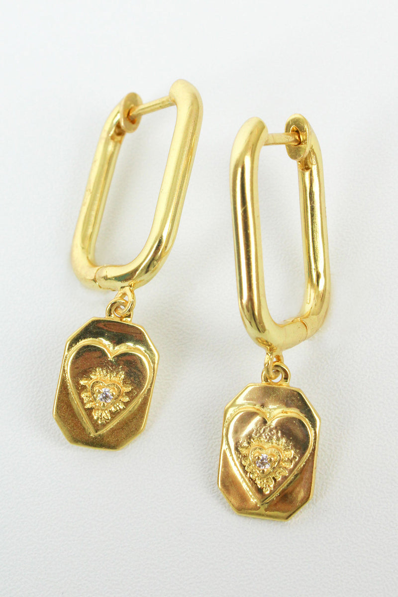 gold crystal heart charm hoops