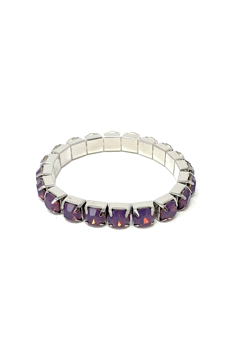 plum crystal stretch bracelet in silver